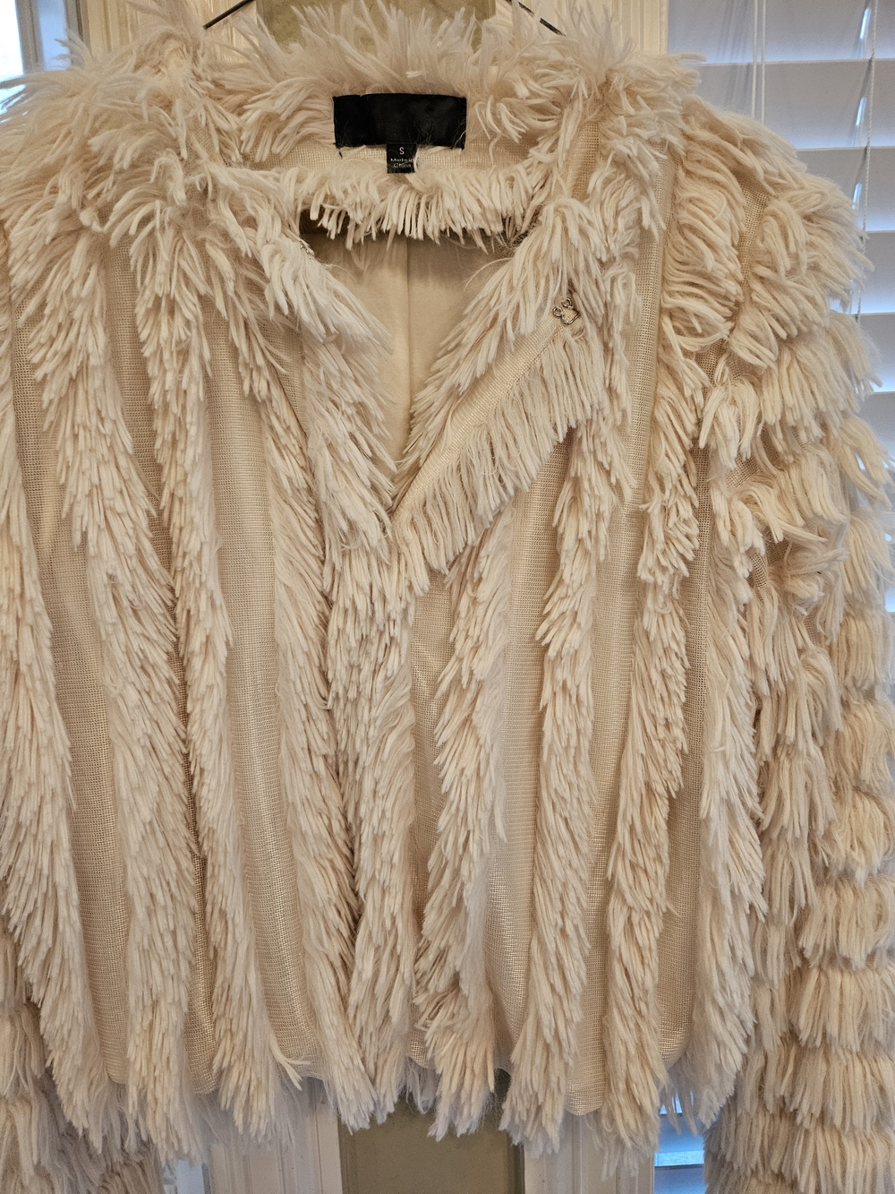 Cream Fringe Faux-Fur Jacket - Women's Stylish Outerwear